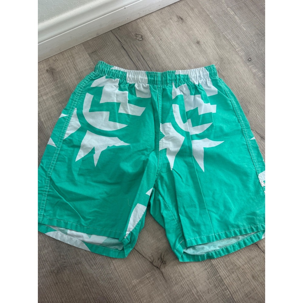 Vtg 90s Surfers Alliance AOP Shorts Large - Mint‎ Green / Teal Sun Graphic